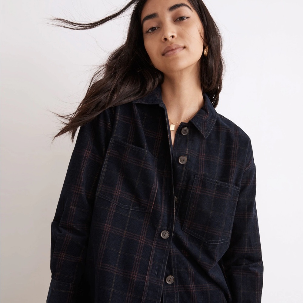 XS Corduroy Kentwood Oversized Shirt-Jacket in Plaid